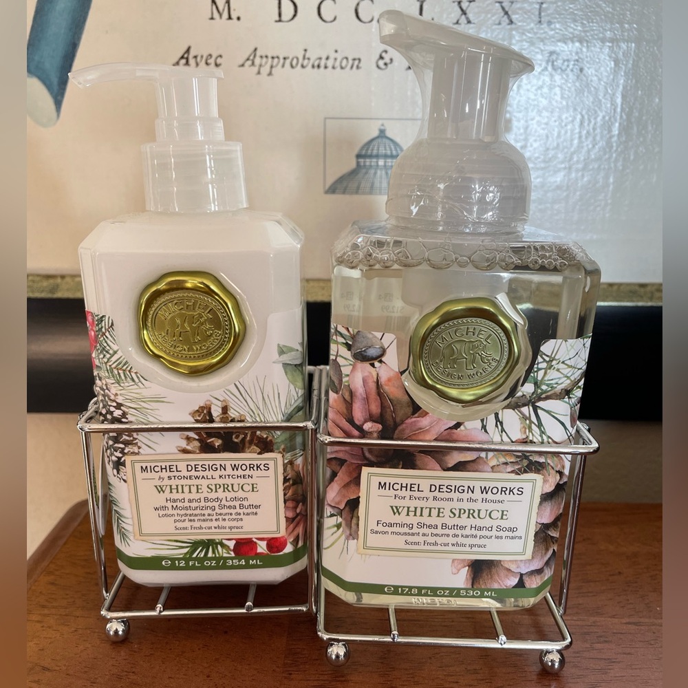 NEW Michel Design Works White Spruce Hand Soap and Lotion Set